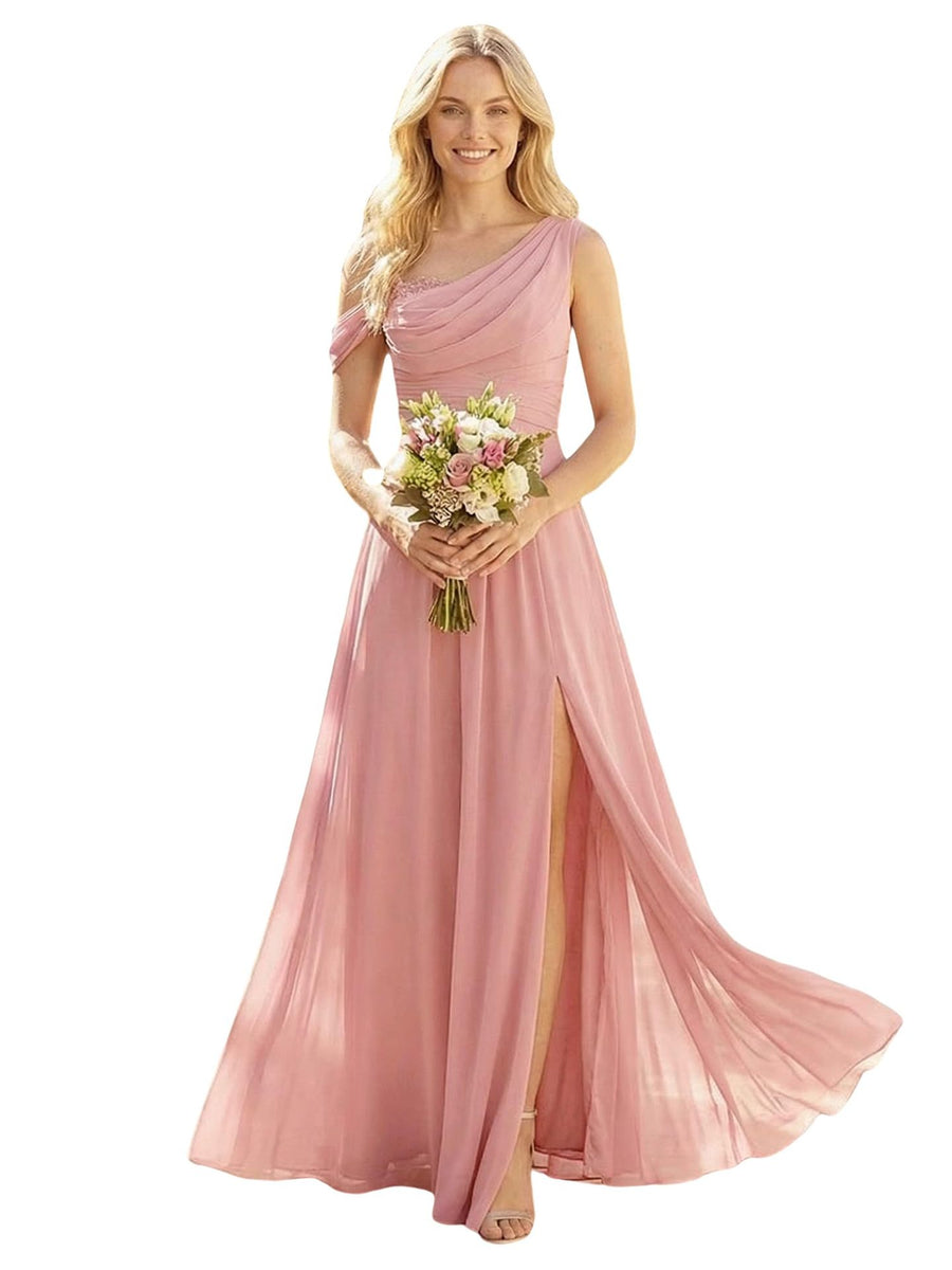 Cross-border dress bridesmaid dress chiffon one shoulder long skirt side slit forest fairy elegant wedding sister dress evening dress