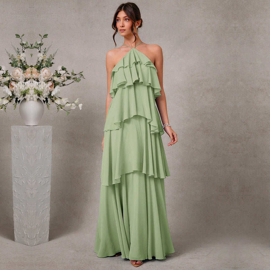 Cross-border hot-selling plus size chiffon dress high waistslimming look design multi-color sister group toast dress full size personalized