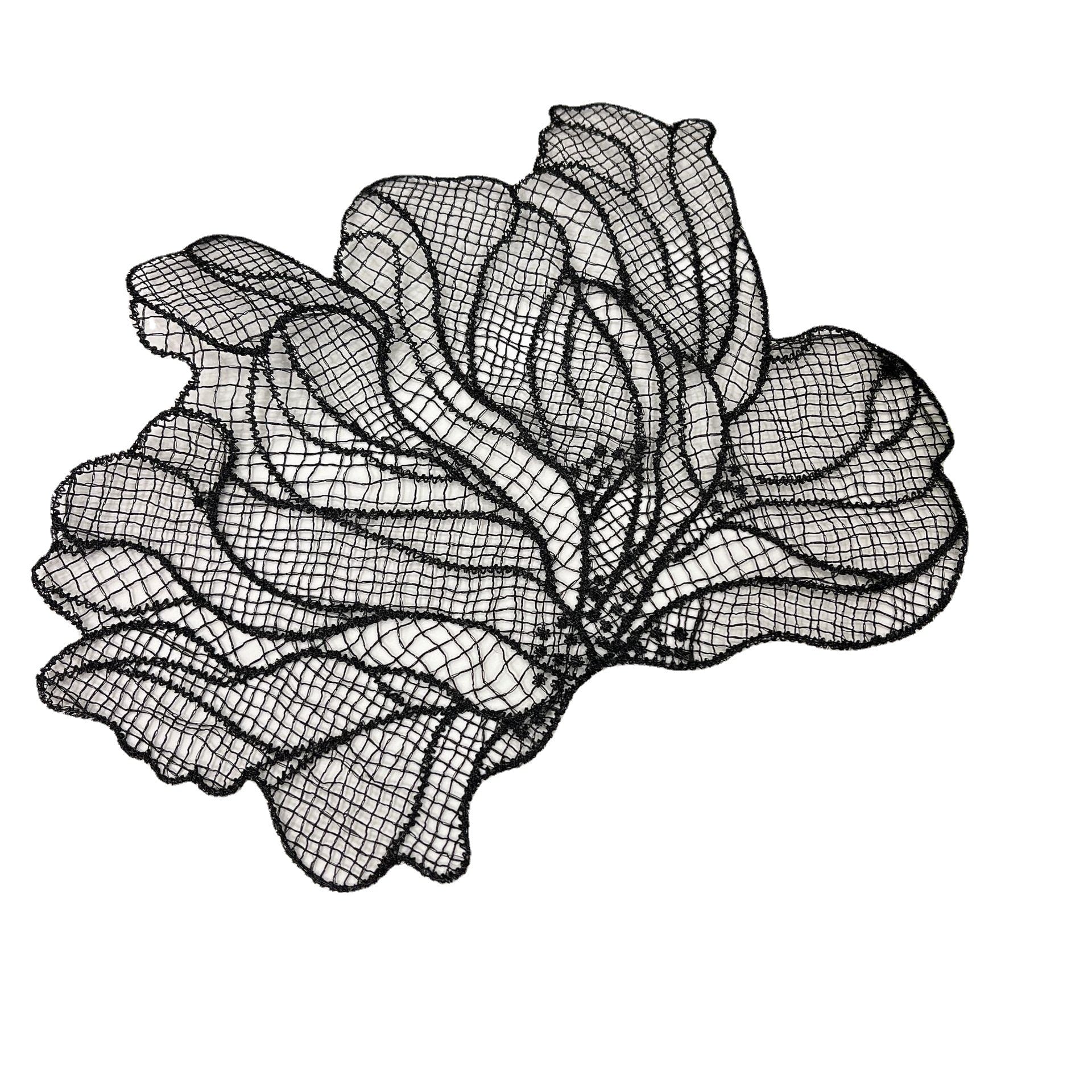 High-quality black and white leaves, fish silk thread, eyelashes, hollow lace, handmade dresses, clothing veil accessories
