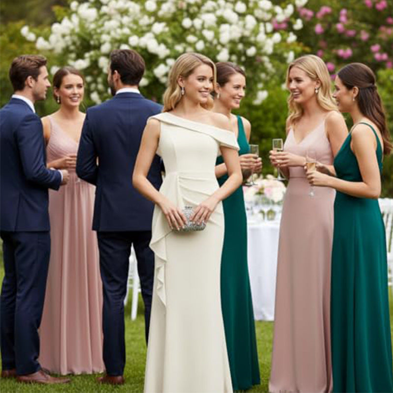 Cross-border amazon bestseller: long one-shoulder mermaid evening gown - perfect for bridesmaids, weddings, and socialite gatherings
