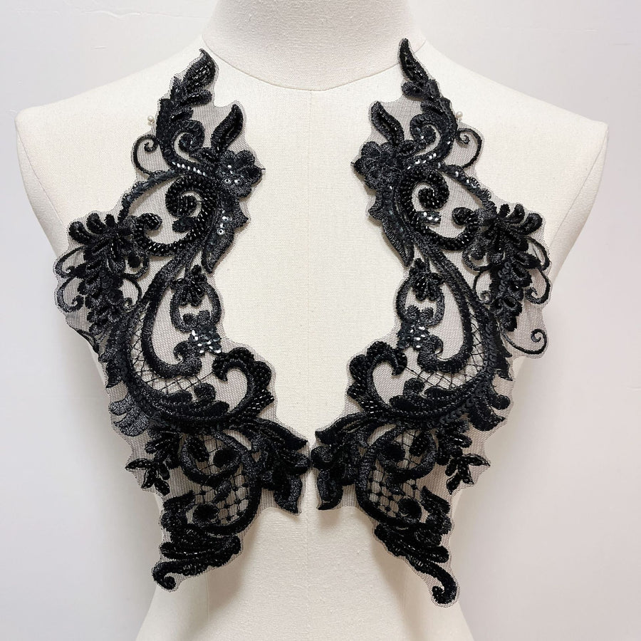 Black Flat Embroidered Mesh Lace Trim - DIY Bridal Veil & Wedding Dress Accessory