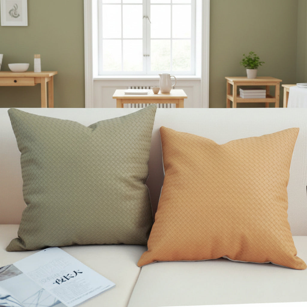 PU Textured Cushion Cover – Modern Woven Embossed Decorative Pillow