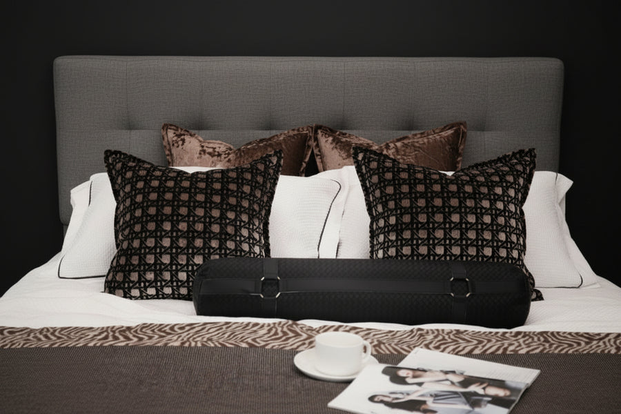 Black & Coffee Cut Velvet Cushion Cover - Modern Luxury Style