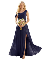 Cross-border dress bridesmaid dress chiffon one shoulder long skirt side slit forest fairy elegant wedding sister dress evening dress