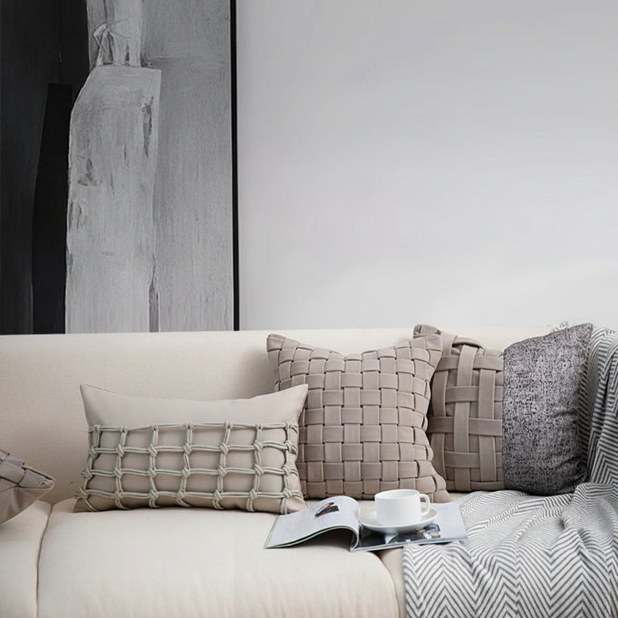 Cream Beige Handwoven Cushion Cover – Soft Luxury Pillow for Sofa & Bed