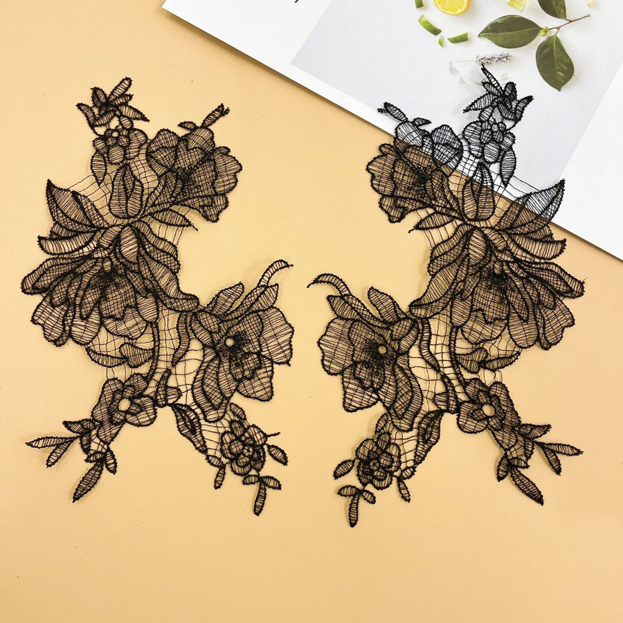A piece of beige fish silk thread lace flower to flower applique DIY handmade bridal veil jewelry accessories