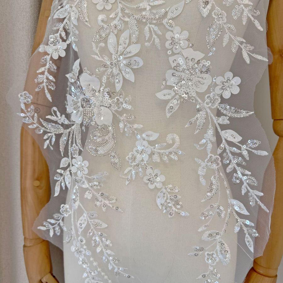 Zh476 sequin embroidery stereo laser embroidery beaded fabric evening dress performance collar flower diy catwalk children's clothing