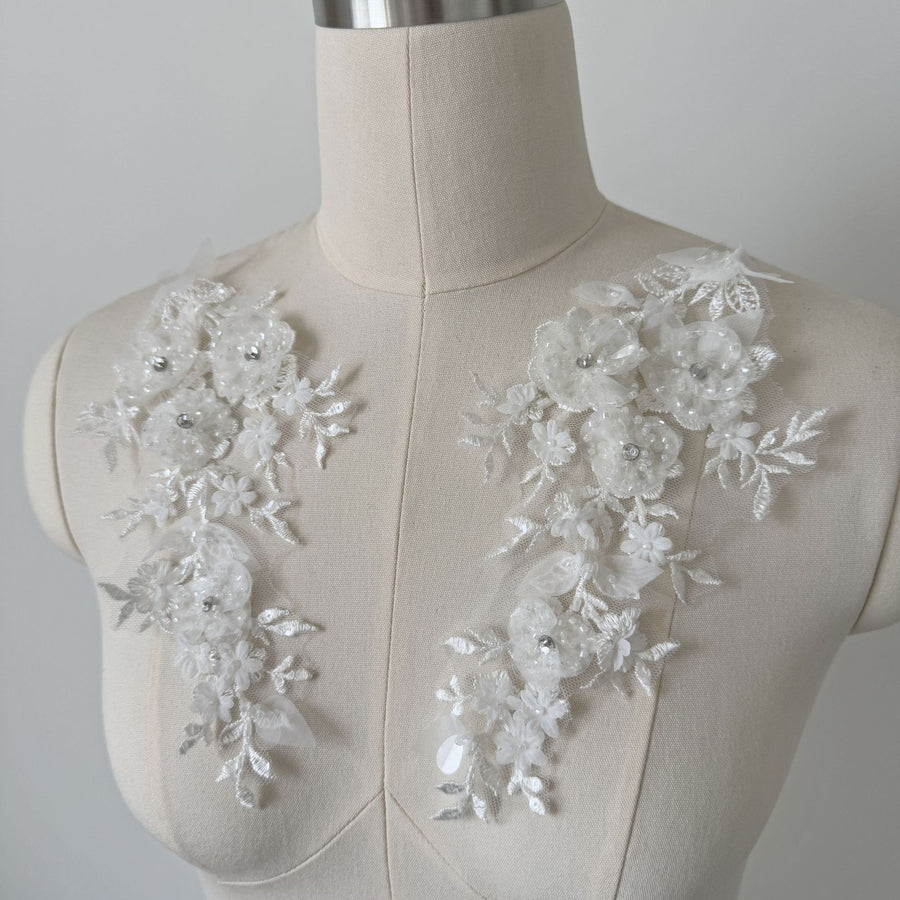 Hand-Sewn Bead Lace Flower Sticker - DIY Clothing Accessories & Dress Decorative Flower Beads (ZH310)