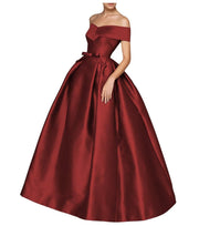 European and american one-shoulder satin flared maxi dress with tie-up bow waist – evening, wedding, and mother-of-the-bride long gown
