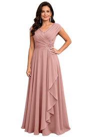 Cross-border chiffon long evening dress women's v neck diamond bridesmaid dress banquet toasting skirt slimming look a-line dress ladieswear