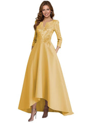European and american style plus size evening gown for women, sequined satin high-low floor-length dress, wedding mother of the bride outfit, new year's gala performance dress