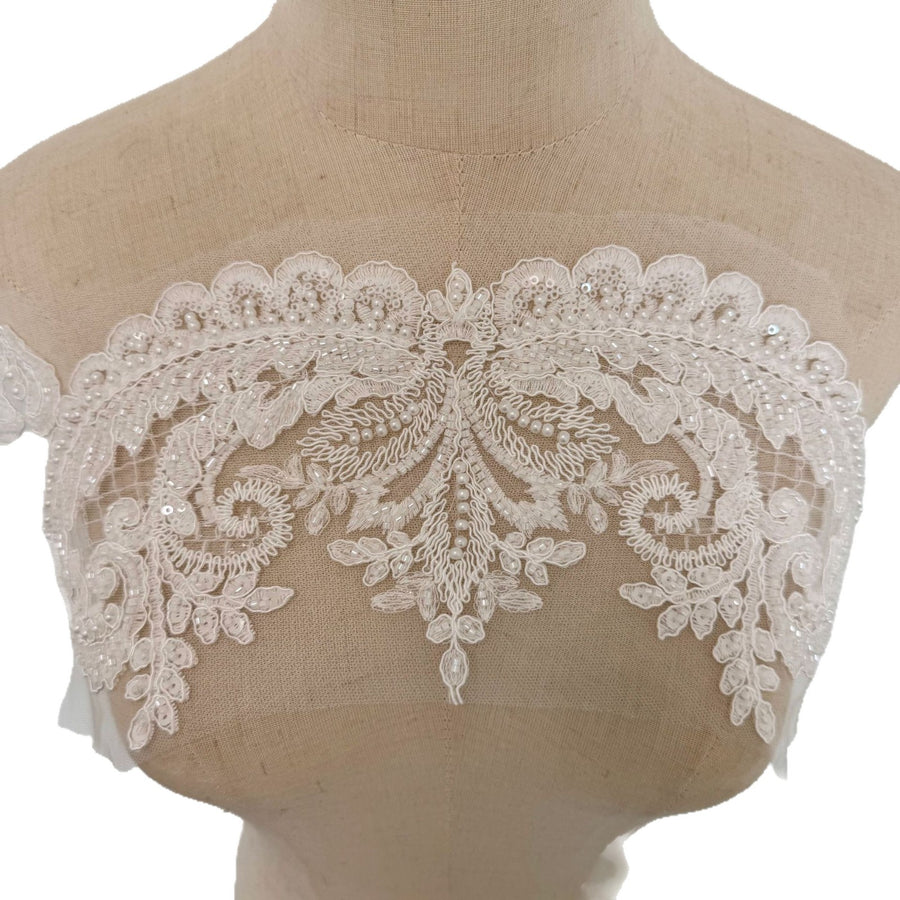 White Lace Mesh Heavy Industry Diamond Handmade Beading Ribbon - Luxurious DIY Clothing & Wedding Dress Trim (ZH463)