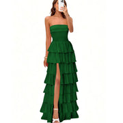 Cake skirt women's layered ruffles high slit long skirt sexy evening dress wedding bridesmaid dress tube top party dress