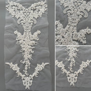 White Beaded Sequin Lace Embroidered Fabric - 3D DIY Wedding Dress, Gown & Apparel Trim (ZH484)