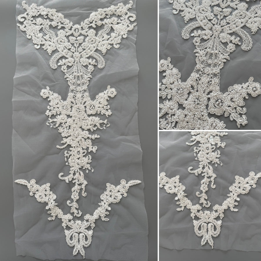 White Beaded Sequin Lace Embroidered Fabric - 3D DIY Wedding Dress, Gown & Apparel Trim (ZH484)