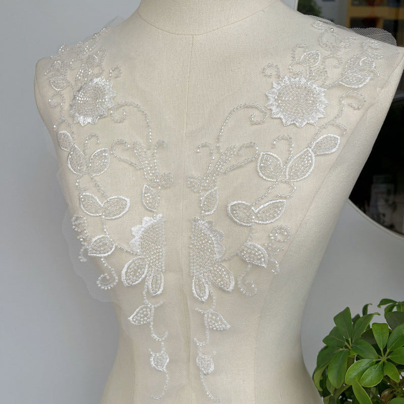 White neckline floral accessories DIY wedding dress stage clothing material beaded lace flower