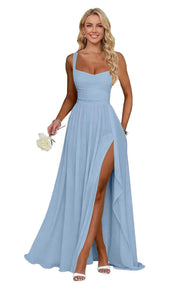 Chiffon suspender high slit long evening dress shoulder strap mop skirt bridesmaid annual meeting host dress banquet dress