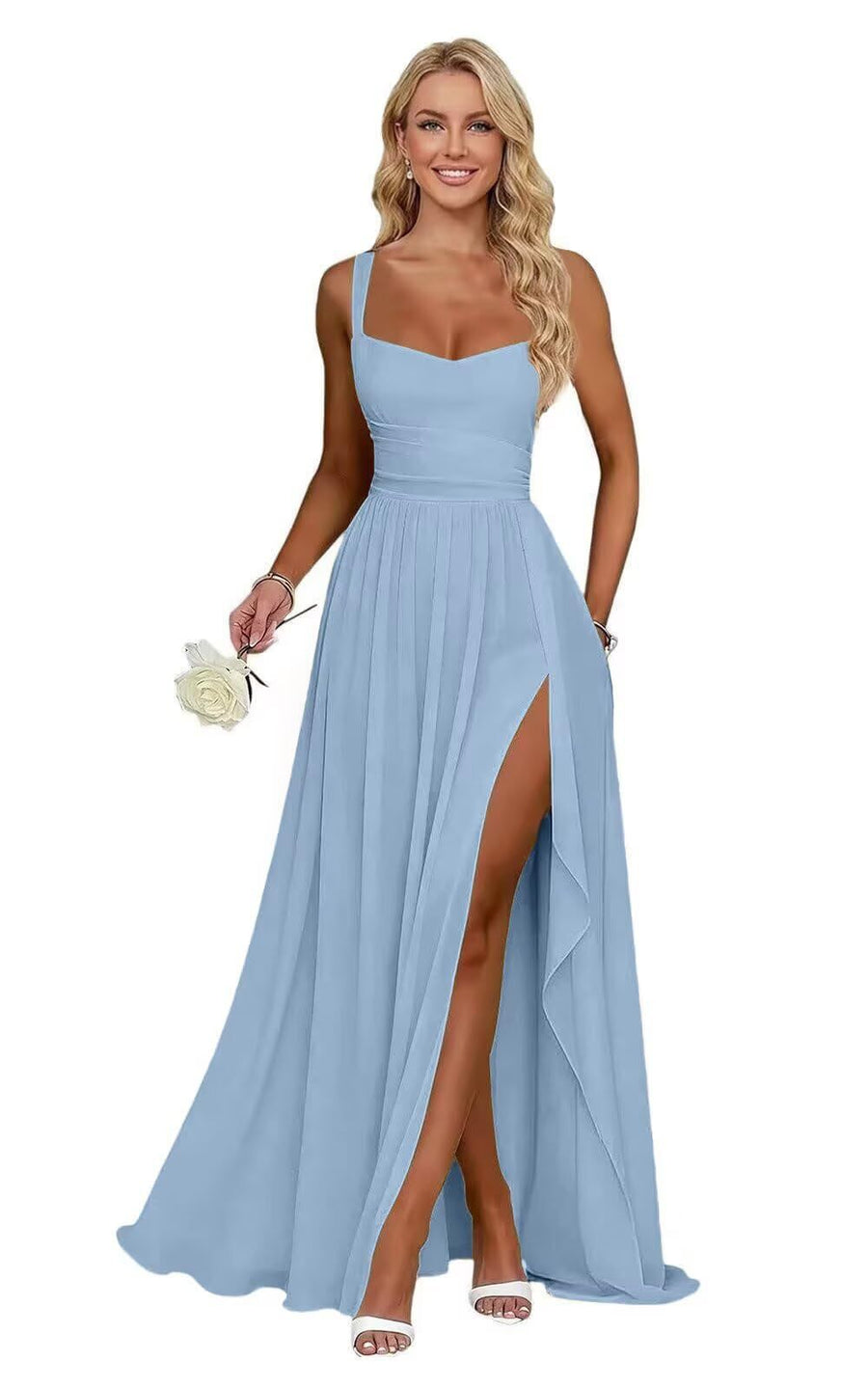 Chiffon suspender high slit long evening dress shoulder strap mop skirt bridesmaid annual meeting host dress banquet dress