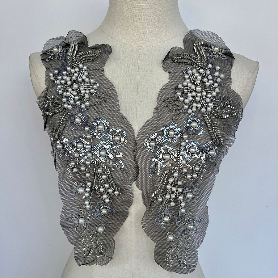 Black three-dimensional bead flower coat, rhinestone clothing neckline, waist accessories, shoulder accessories, wedding dress DIY auxiliary