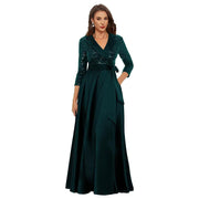 Cross-border amazon hot-selling black long evening gown for women, mid-sleeve, slim-fit, figure-flattering, perfect for banquets, annual meetings, hosts, and performances