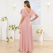 Cross-border amazon bestseller: long bohemian chiffon midi dress - short sleeve, cinched waist, evening gown, bridesmaid dress