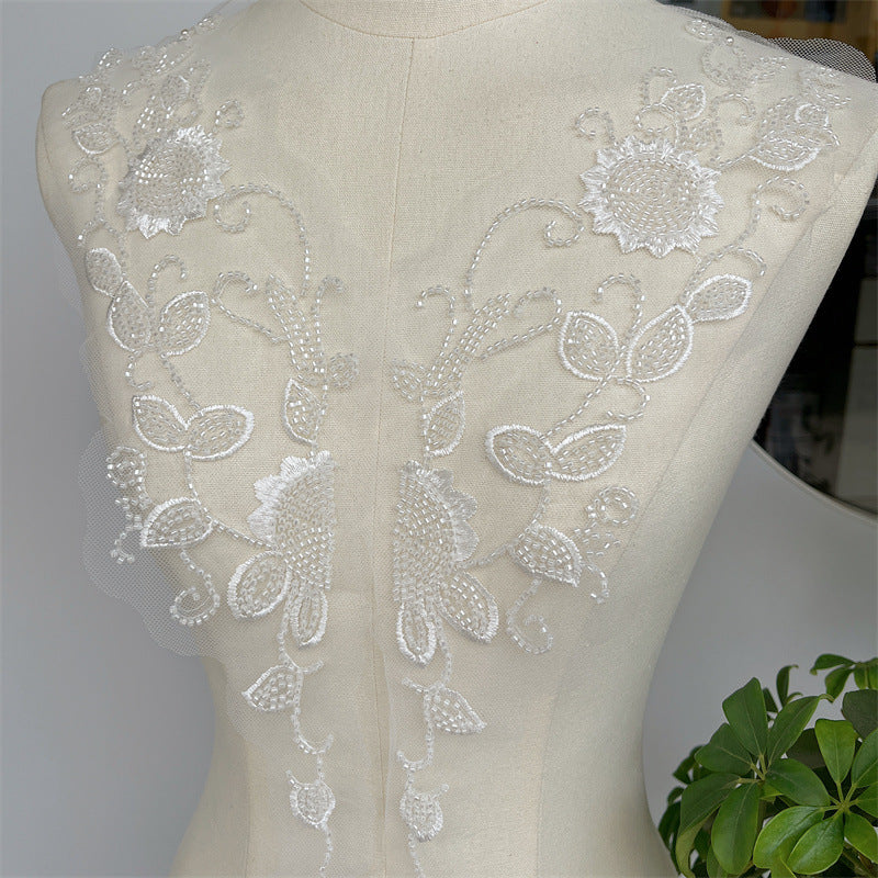 White DIY handmade accessories, wedding dress decoration lace to flower applique front chest back lace ZH125