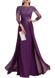 Cross-border lace patchwork long evening dress women's three-quarter sleeve banquet host bridesmaid dress new arrival elegant slimming evening gown