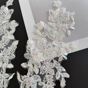 White Sequined Lace Flower Bridal Veil - Beaded Wedding Headpiece & DIY Accessory