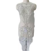 Heavy Embroidered Lace Flower Patch – Silver Beads, Sequin & Pearl DIY Wedding Dress Appliqué (ZH322)