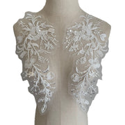 Beaded Sequin Lace Flower Appliqué Pair – DIY Wedding Veil, Dress & Clothing Embellishment (ZH519)