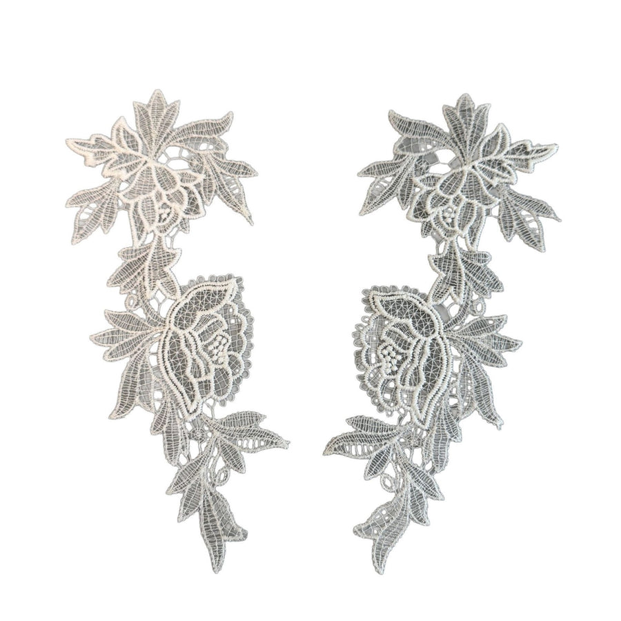 Hollow Lace Embroidery Applique Pair - Fish Silk Thread Headgear & Wedding Dress Collar Accessory (R164)
