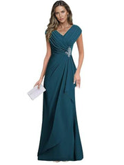 Cross-border plus sizenew arrival evening dress elegancev neck chiffon silm large swing long banquet dress long skirt female bridesmaid