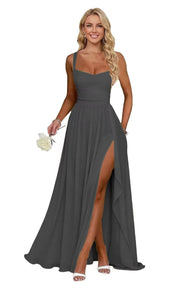 Chiffon suspender high slit long evening dress shoulder strap mop skirt bridesmaid annual meeting host dress banquet dress
