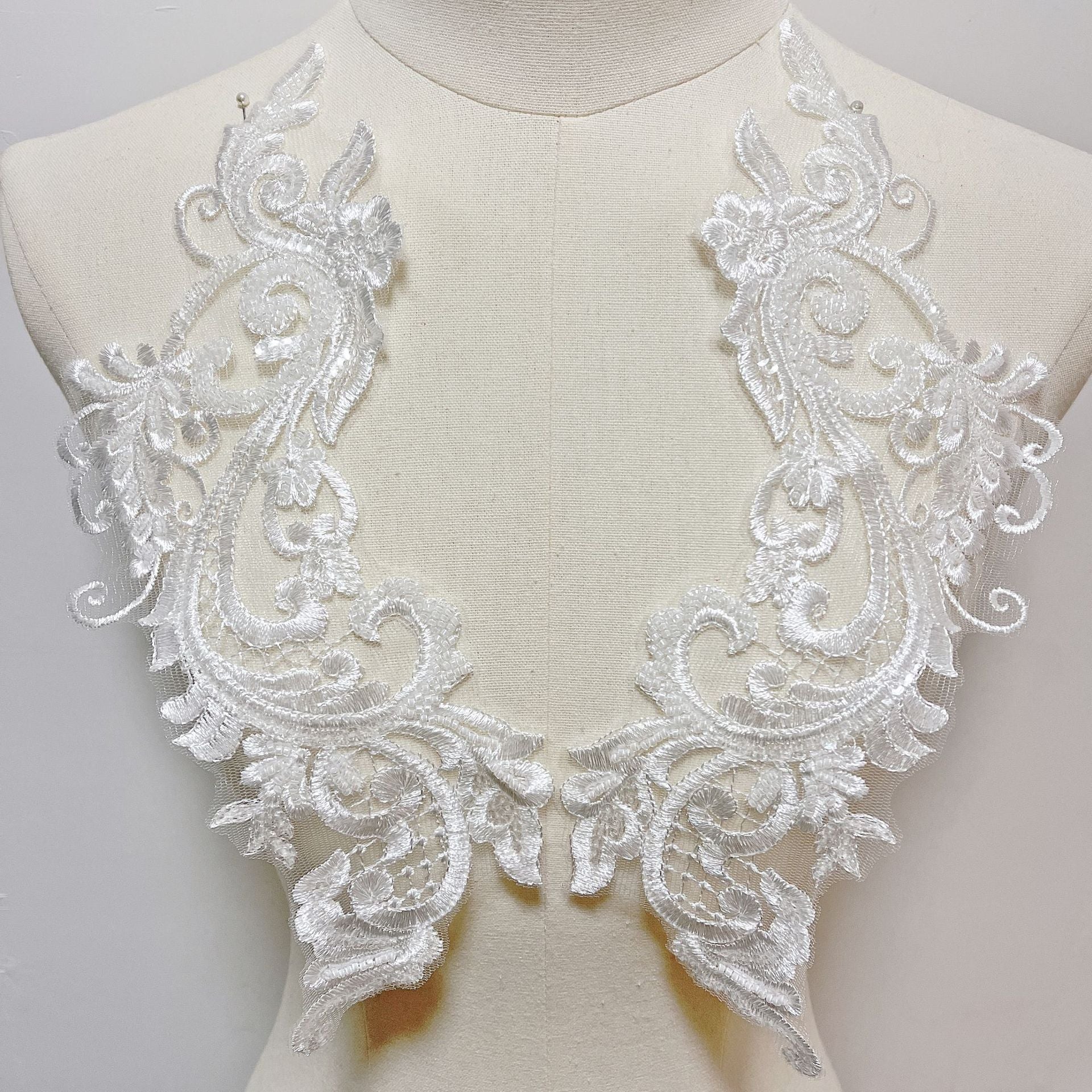 Black flat embroidered mesh lace trim - diy accessory for wedding dresses, veils, skirt hems, and bridal shoes - lace applique