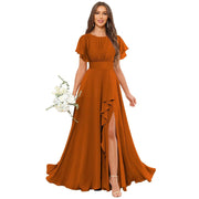 Cross-border amazon bestseller: long bohemian chiffon midi dress - short sleeve, cinched waist, evening gown, bridesmaid dress