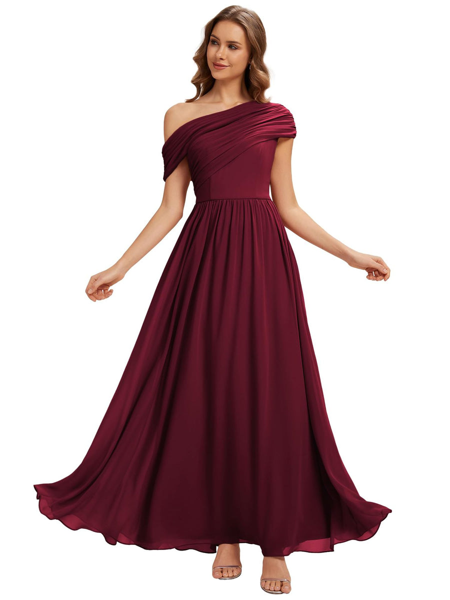 Amazon fashion chiffon one-shoulder long bridesmaid dress wedding annual meeting banquet host evening dress bestie long dress