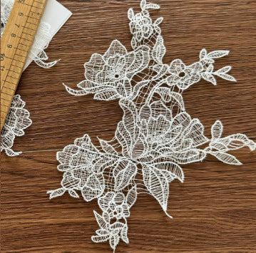 R95 with tail beige black fish thread lace flower to flower decal DIY handmade bridal veil