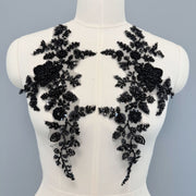 Zh427 pair of white pearl flower sequin embroidery appliques - accessories for clothing, handmade dresses, wedding gowns, diy bridal outfits