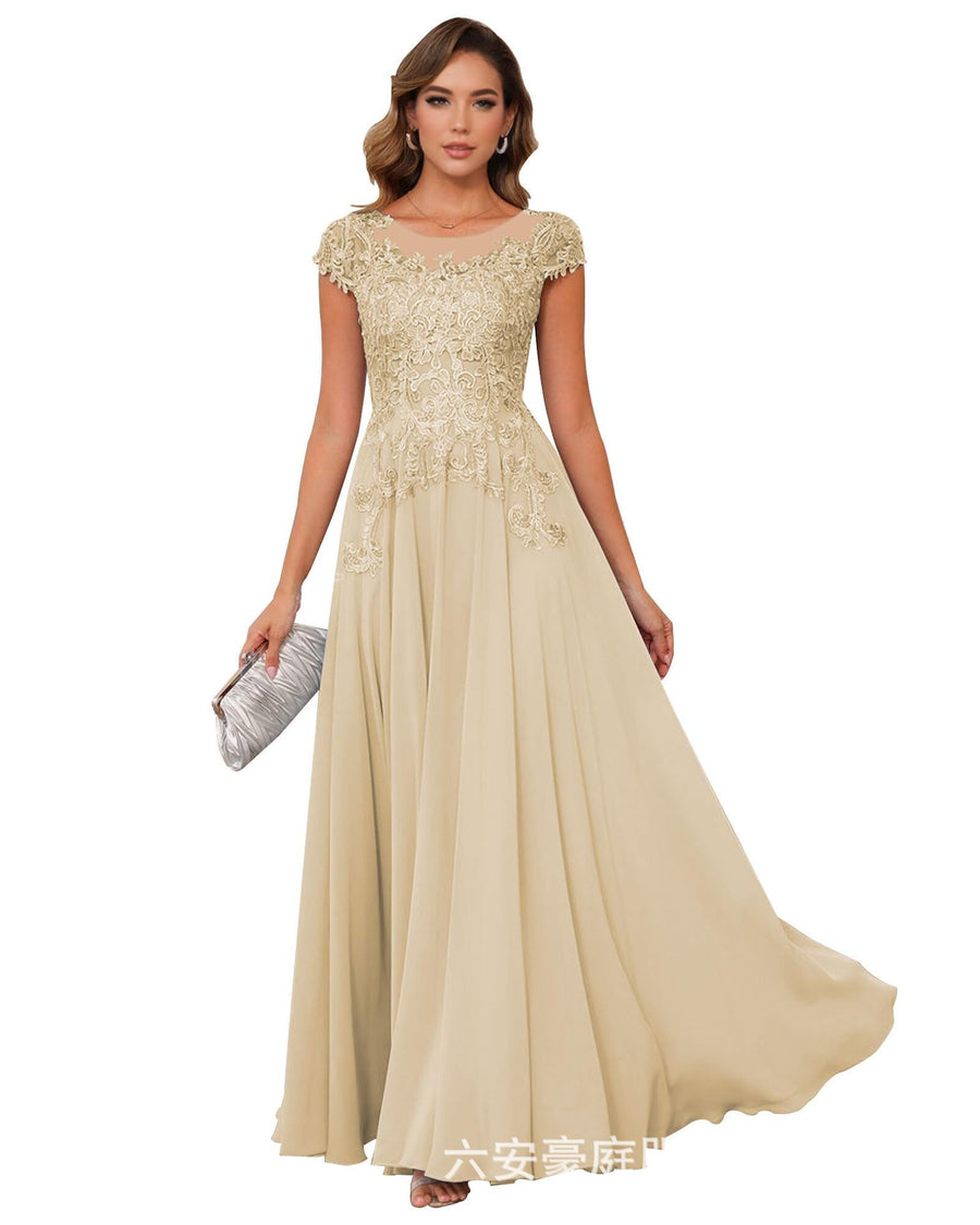 Fashion cross-border banquet long dress lace chiffon mop long skirt wedding mother's wear annual meeting performance clothes fat mm