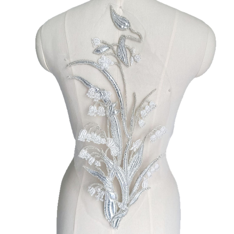 Large Orchid Beaded Sequin Phoenix Tail Embroidered Lace Patch - DIY Cheongsam, Hanfu & Dress Fabric (A320)