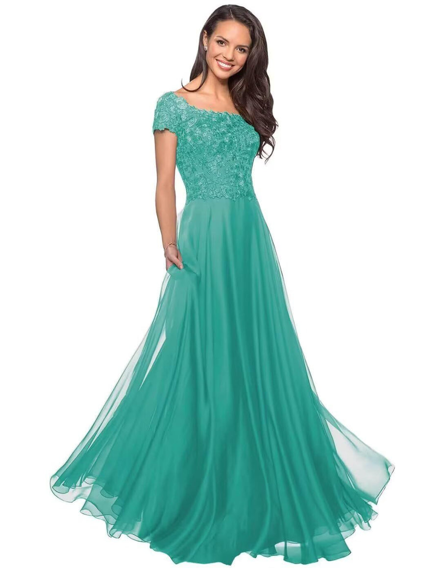 European and american style plus size evening gown women's lace chiffon floor-length dress wedding bridesmaid annual meeting performance outfit for curvy moms