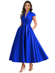 Fashion aliexpress export satin short banquet dress party bows evening dress wedding ladieswear church