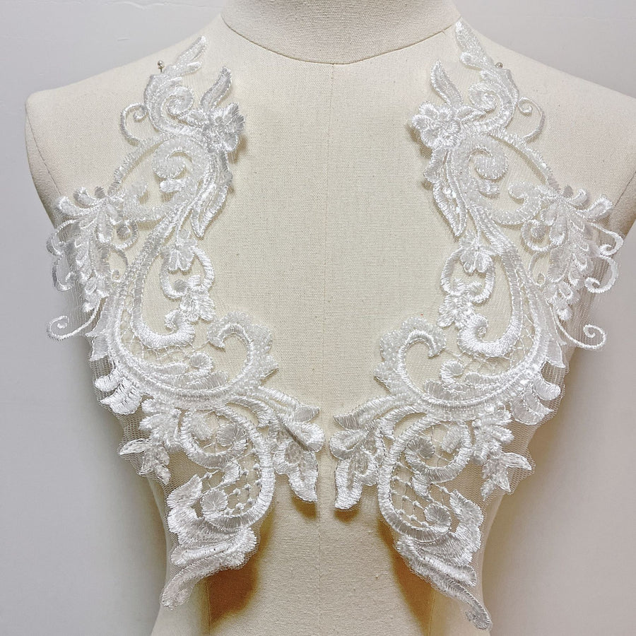 New beaded mesh embroidery lace flower pieces, skirt decorative applique, wedding veil DIY edge material, white