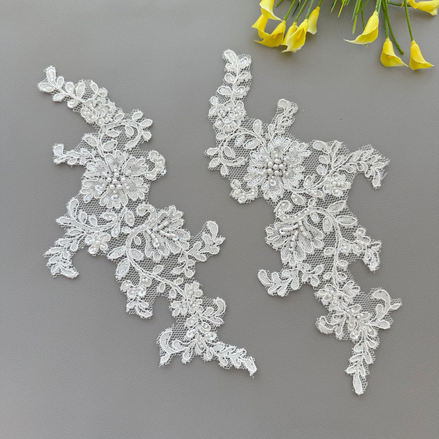Zh444 white 3d lace beaded lace applique diy handmade bridal jewelry accessories