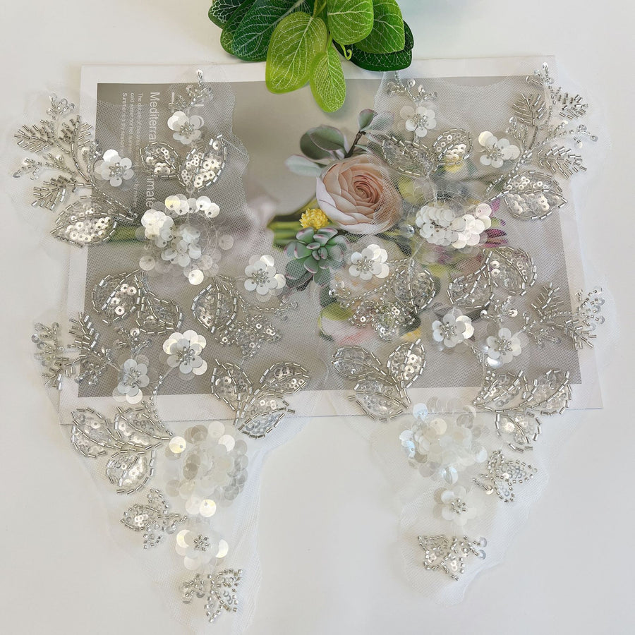 3D Beaded Sequin Lace Appliqué - Premium Embellishment for Wedding Dresses & DIY