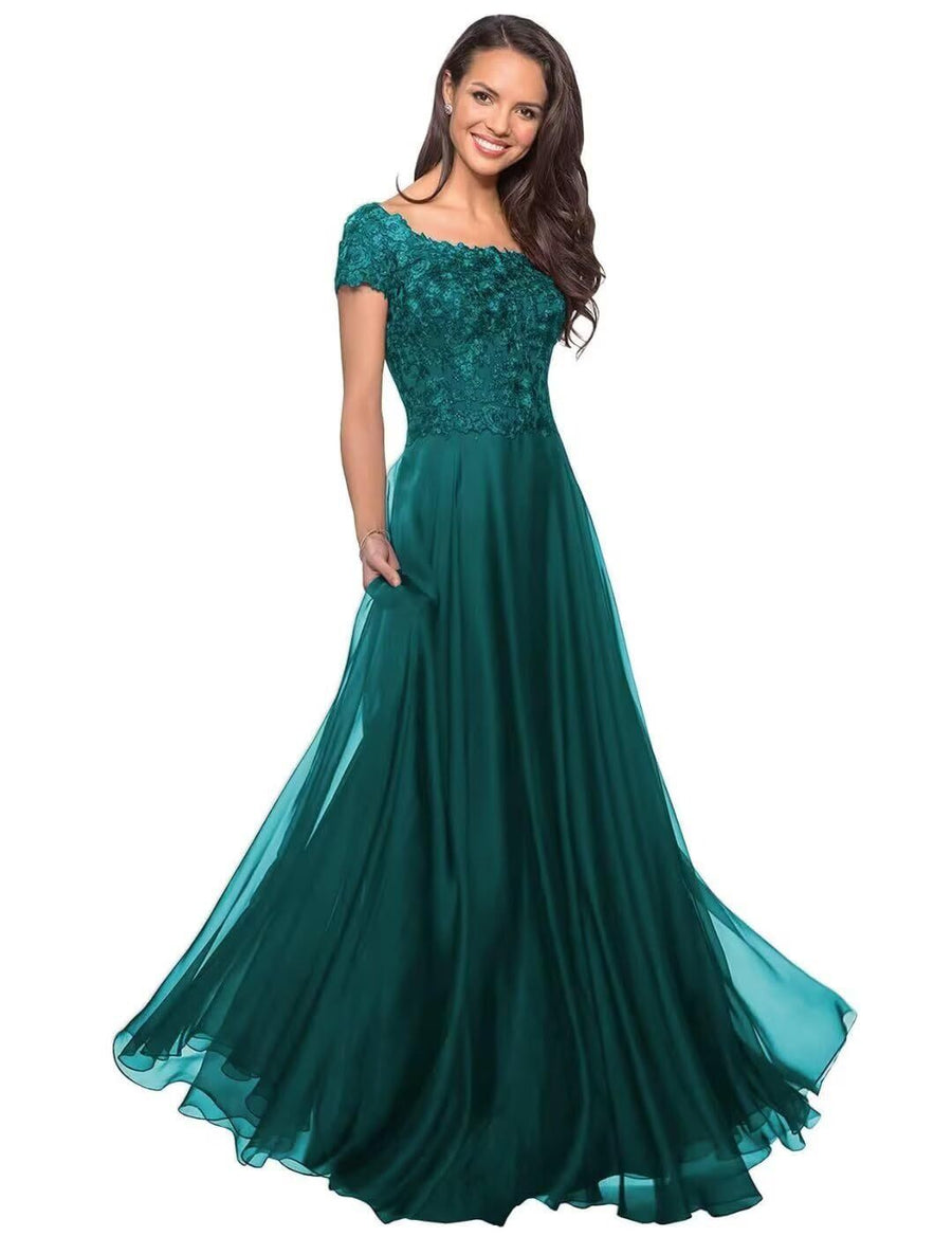 European and american style plus size evening gown women's lace chiffon floor-length dress wedding bridesmaid annual meeting performance outfit for curvy moms