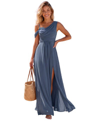 Cross-border dress bridesmaid dress chiffon one shoulder long skirt side slit forest fairy elegant wedding sister dress evening dress
