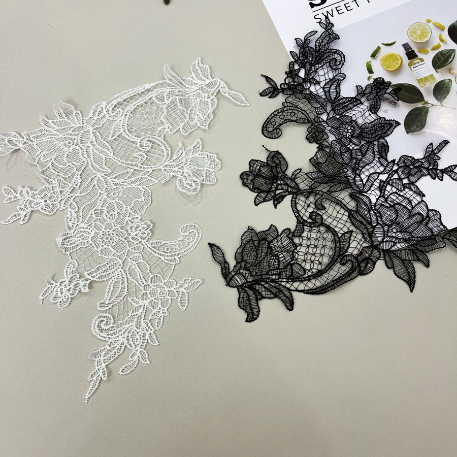 Beige Fish Silk Thread Water-Soluble Lace Flower Applique - DIY Handmade Bridal Veil Accessory