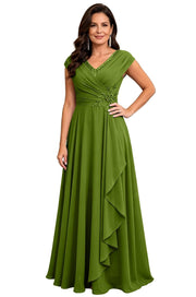 Cross-border chiffon long evening dress women's v neck diamond bridesmaid dress banquet toasting skirt slimming look a-line dress ladieswear