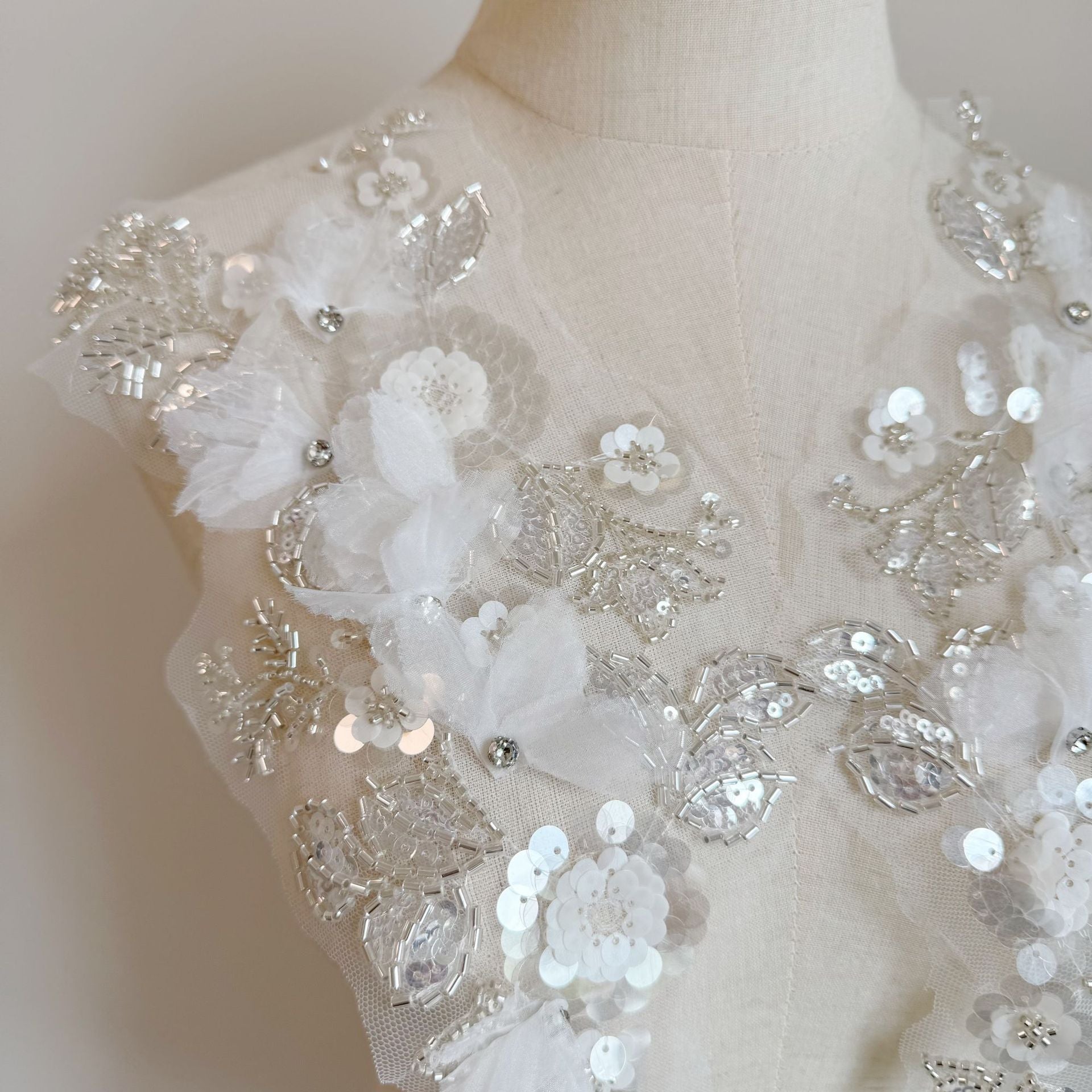 Zh424 handmade white rhinestone embroidery sequin lace flower - premium material for wedding dresses, evening gowns, and diy accessories